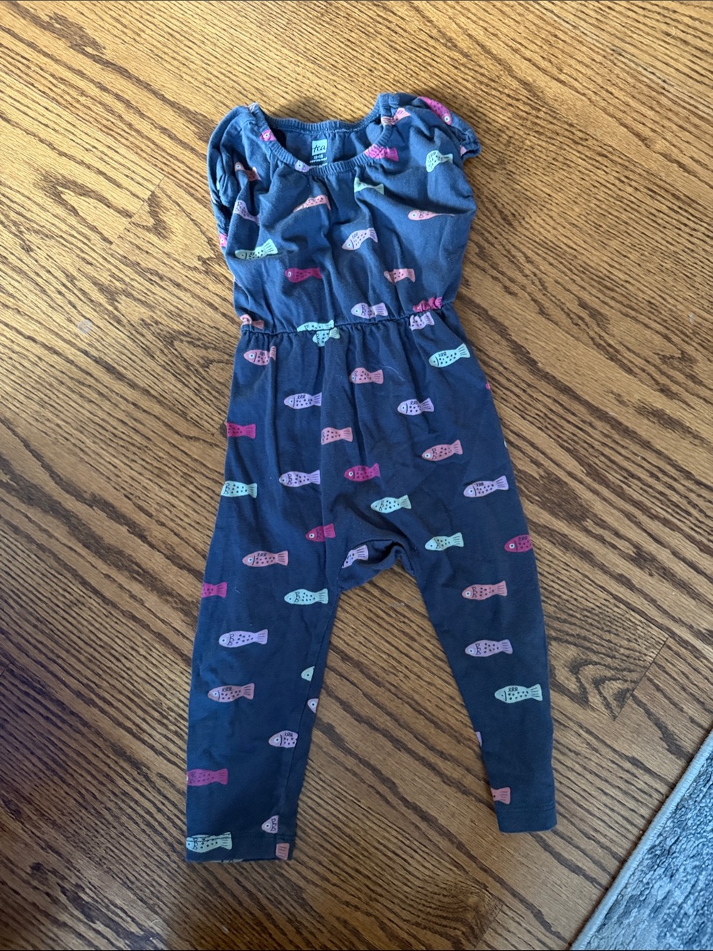 Tea Collection Gray/Black Fish-Print Girls' Romper